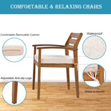 Goldshire 7 Pieces Outdoor Dining Set, 1 Acacia Wood Patio Table & 1 Bench & 5 Chairs for 7-8 Persons with Removable Cushions for Indoor Yard Garden Goldshire