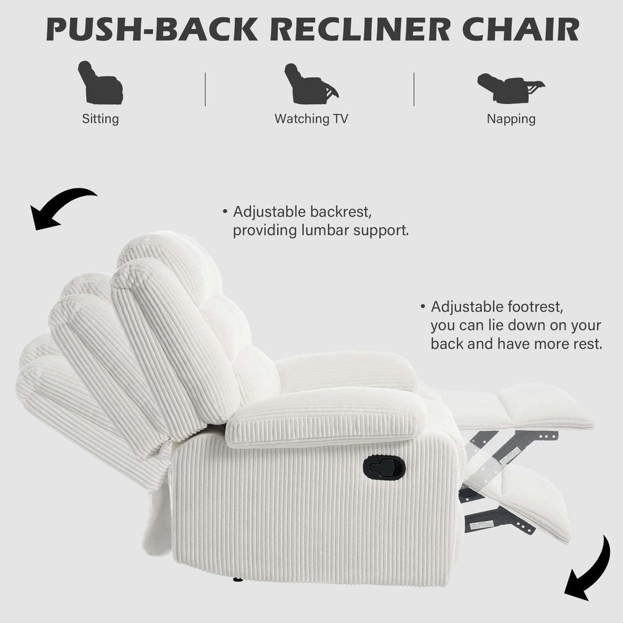 Recliner Chair Corduroy Recliners Sofa with Armrests & Backrest for Living Room, Bedroom, Nursery Push Back Armchair for Adults (Beige, Set of 1) DREAMSIDEA