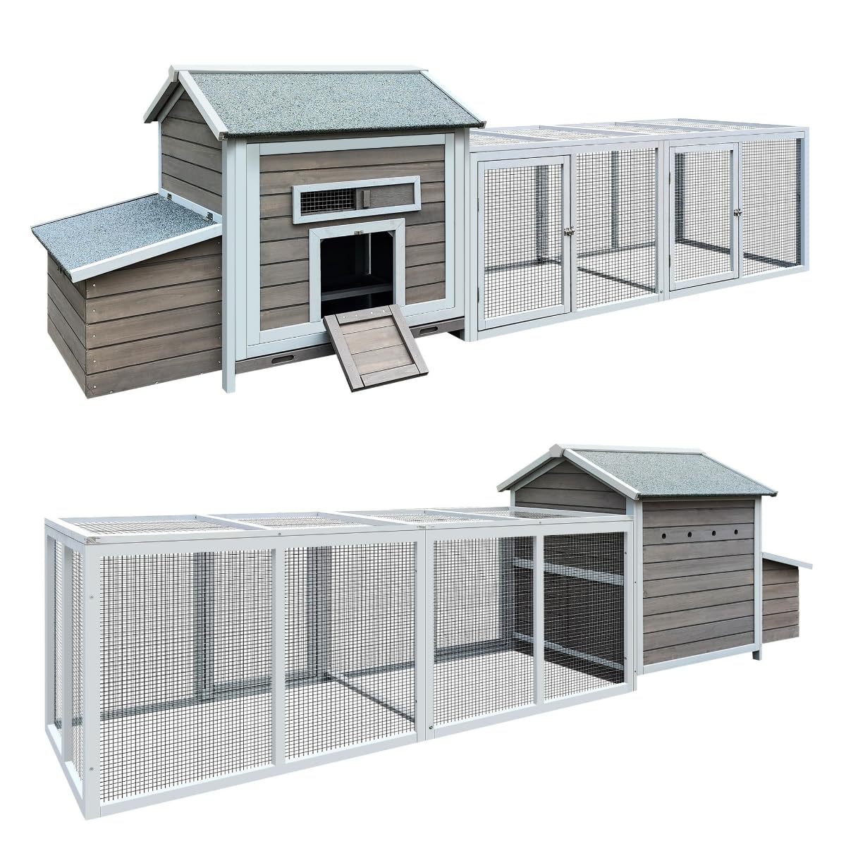 ZMAD Large Chicken Coop Outdoor,Chicken Coop 6-8 Chickens,Chicken Nesting Box, Pull Out Trays and Anti-Slip Asphalt Ramp (Gray, 118) ZMAD