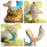 Waltz&F White diamond dolphin Hand Painted Enameled Decorative Hinged Jewelry Animal Trinket Box Unique Gift For Home Decor Waltz&F