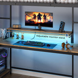 Tatub Twin Loft Bed with Large Desk and LED Lights, Metal Loft Bed Frame with Ladder, Storage Shelves and Adjustable Monitor Stand, Space-Saving Bed for Teens, Kids, Adults, Black Tatub