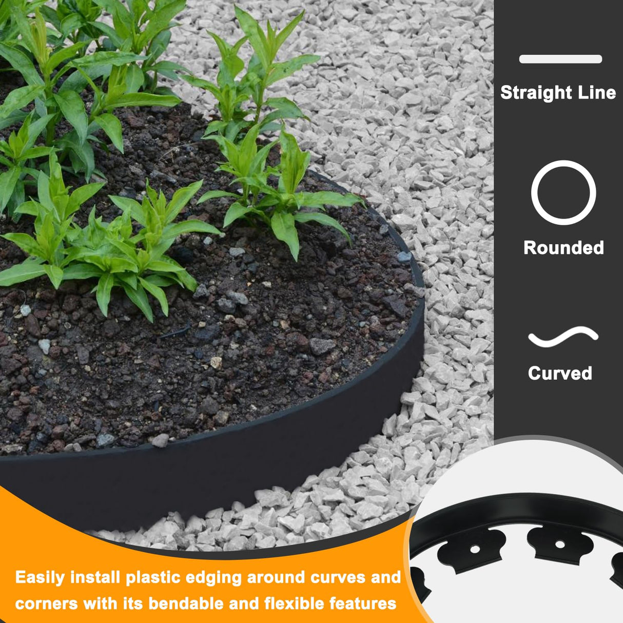 Hugeleaf Landscape Edging 2 Inch Tall, 40 Feet Garden Edging Border with 40 Pcs Stakes, No Dig Landscape Edging Plastic Paver Edging for Landscaping, Lawn, Flower Beds(Black) H HUGELEAF