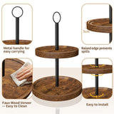 Tiered Tray Stand, Rustic Wooden Two Tier Decorative Tray with Metal Handle, Farmhouse 2 Tier Serving Tray, Round Cake Cupcake Stand for Coffee Bar Home Party Christmas Tiered Tray Decor(1-Pack) BIGNEWWANG