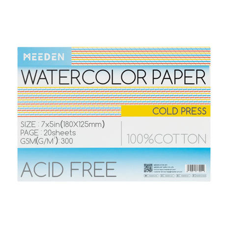 MEEDEN Watercolor Paper Block, 100% Cotton Watercolor Paper Pad of 20 Sheets, 140lb/300gsm, Acid-Free Art Paper for Watercolor, Gouache, Ink and More, 5" x 7" Cold Press MEEDEN