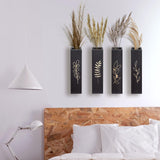 Wood Wall Planter, Farmhouse 4 Pack Indoor Pocket Wall Vases Decor for Living Room Bedroom Dried Flowers Faux Greenery Plants (Black) BOTOP