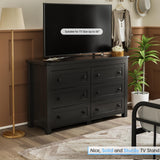 HUANLEGO Black Dresser for Bedroom with 6 Drawers, Modern Chest of Drawers, Wood Dressers Bedroom Furniture Wide Storage Drawers Dressers Organizer for Closet, Living Room, Hallway HUANLEGO