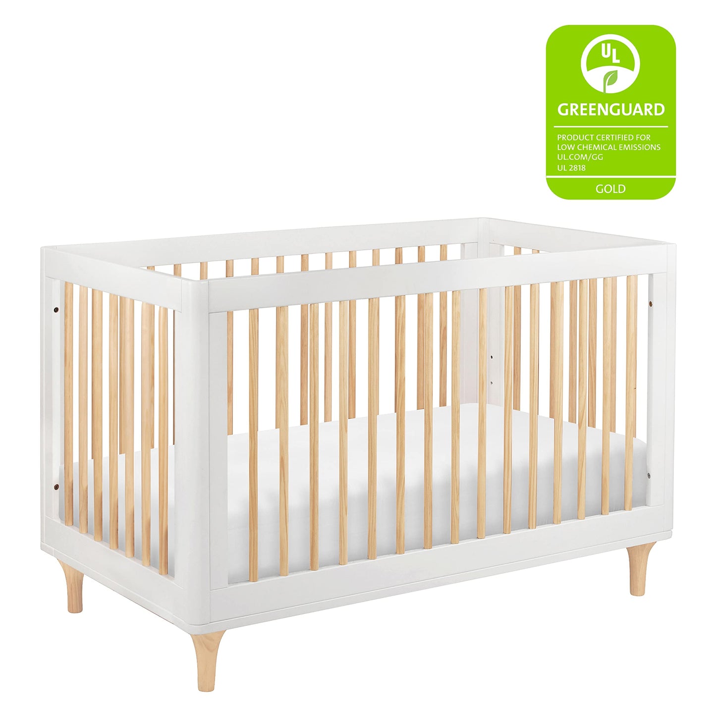 Babyletto Lolly 3-in-1 Convertible Crib with Toddler Bed Conversion Kit in White and Natural, Greenguard Gold Certified - WoodArtSupply