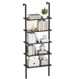 Furmax 5-Tier Bookshelf, Wall Mount Ladder Shelf with Wood Board and Industrial Metal Frame, for Home Office, Living Room, Bedroom, Entryway and Hallway Furmax