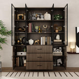 Homsee 63”W Storage Display Cabinet Curio Cabinet with Light & Pop-up Glass Doors, Bookcase with 5-Tier Shelves & 3 Drawers for Living Room/Home Office, Dark Brown (63”W x 15.7”D x 78.7”H) Homsee