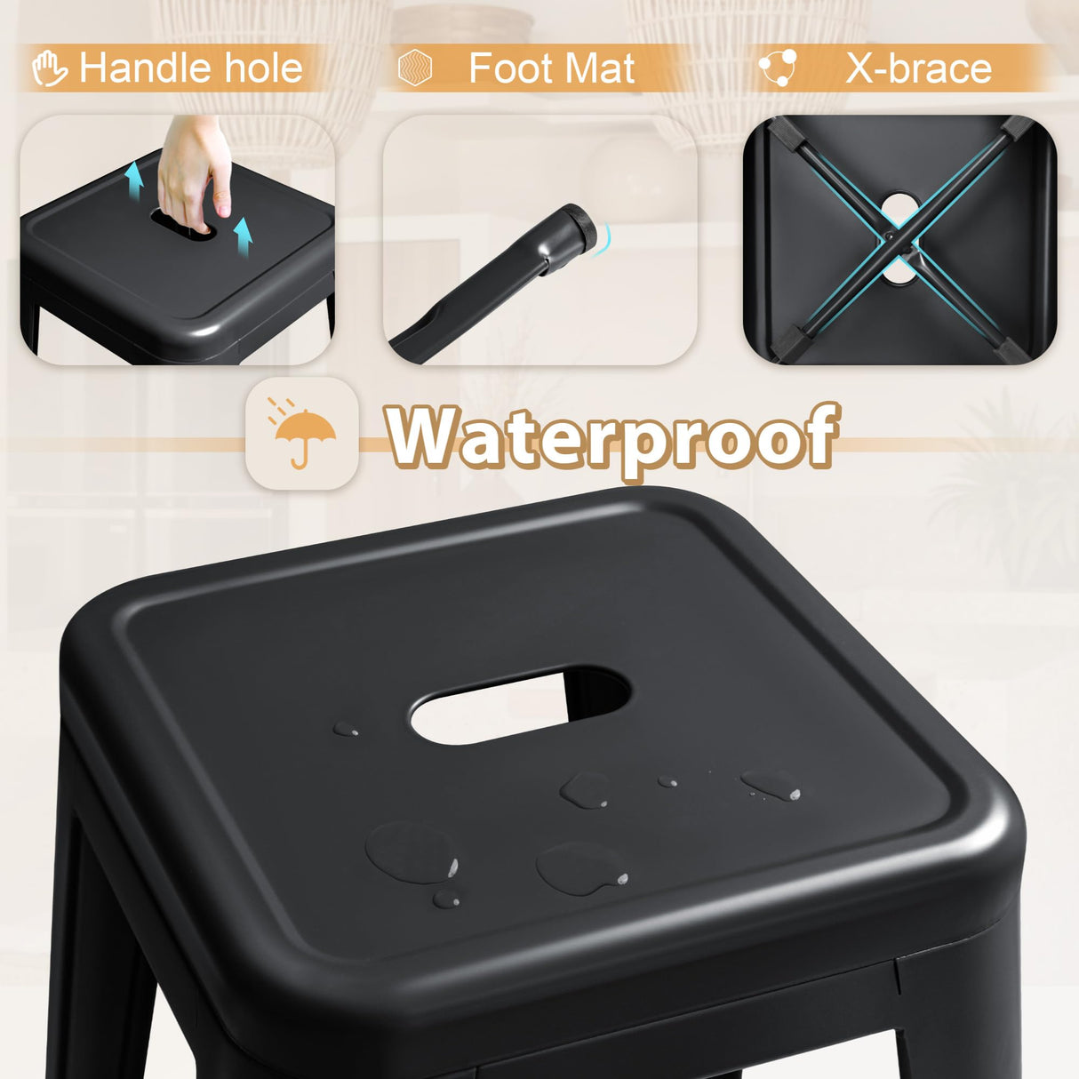 Furmax 30 Inches Metal Bar Stools Bar Height High Backless Stools Indoor Outdoor Stackable Kitchen Stools Set of 4 (Dark Black) Furmax