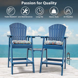 Sundale Outdoor Tall Adirondack Bar Set, Patio Umbrella Table and Bar Chairs Set of 2, 3 Pieces Counter Height Dining Bistro Set, Pub Table with HDPE Stools, 2 Umbrella Hole Caps, Navy Blue Sundale Outdoor