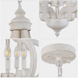 Antique White Farmhouse Chandelier Rustic Wood Pendant Light, 5 Lights 17 Inch French Country Chandelier Cottage Orb Chandeliers Hanging for Dining Room Kitchen Island Bedroom Foyer Cunfash