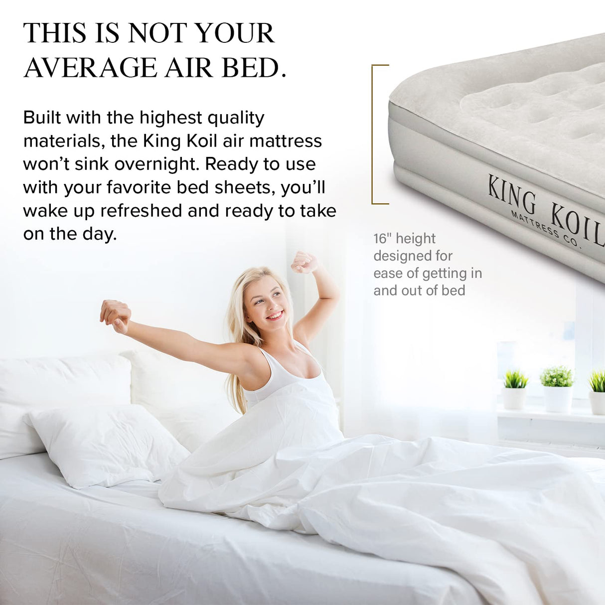 King Koil Luxury Twin Air Mattress with Built-in High Speed Pump for Camping, Home & Guests - 16" Twin Size Double High Airbed Luxury Inflatable Blow Up Mattress Waterproof King Koil