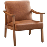 Yaheetech PU Leather Accent Chair, Mid-Century Modern Armchair with Solid Wood Legs, Reading Leisure Chair with High Back for Living Room Bedroom Waiting Room, Light Brown Yaheetech