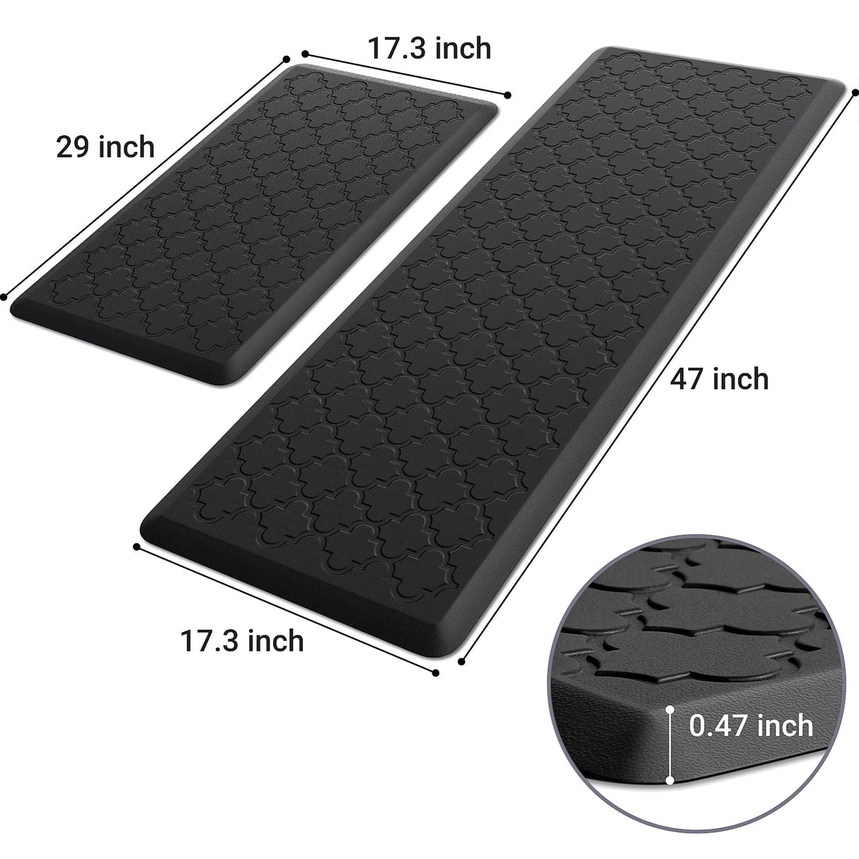 Kitchen Mat [2 PCS] Cushioned Anti-Fatigue Floor Mat, Waterproof Non-Skid Ergonomic Comfort Foam Rugs, Standing Mat for Kitchen, Floor,Office, Sink, Laundry(Black) SoftDuo