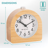 Navaris Wood Analog Alarm Clock - Half-Round Battery-Operated Non-Ticking Clock with Snooze Button and Light - Light Brown Navaris