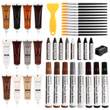 DEWEL Wood Furniture Repair Kit, Upgrade Wood Filler, Furniture Touch Up Markers with Wax Sticks, 42 Pcs Floor Touch Up kit for Scratches, Cracks, DEWEL