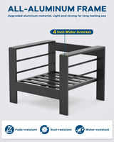 7 Seats Aluminum Patio Furniture Set, 5 PCS Outdoor Sectional Conversation Set with 4" Wide Armrest, Backyard Sectional Sofa Set with Coffee Table & Thick Cushions, Grey GAOMON