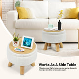 OGEMXU Ottoman Foot Rest, Small Round Ottoman with Storage, Boucle Teddy Velvet Footstool with Wood Legs, Soft Sponge Storage Ottoman for Living Room, Bedroom, Couch, Enterway (Cream) OGEMXU