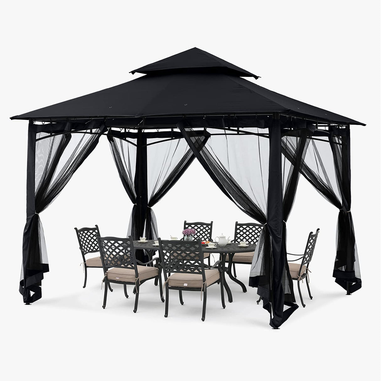 ABCCANOPY Gazebos for Patios 8x8 - Outdoor Steel Frame Gazebo with Mosquito Netting for Lawn Backyard Garden Deck (Black) ABCCANOPY