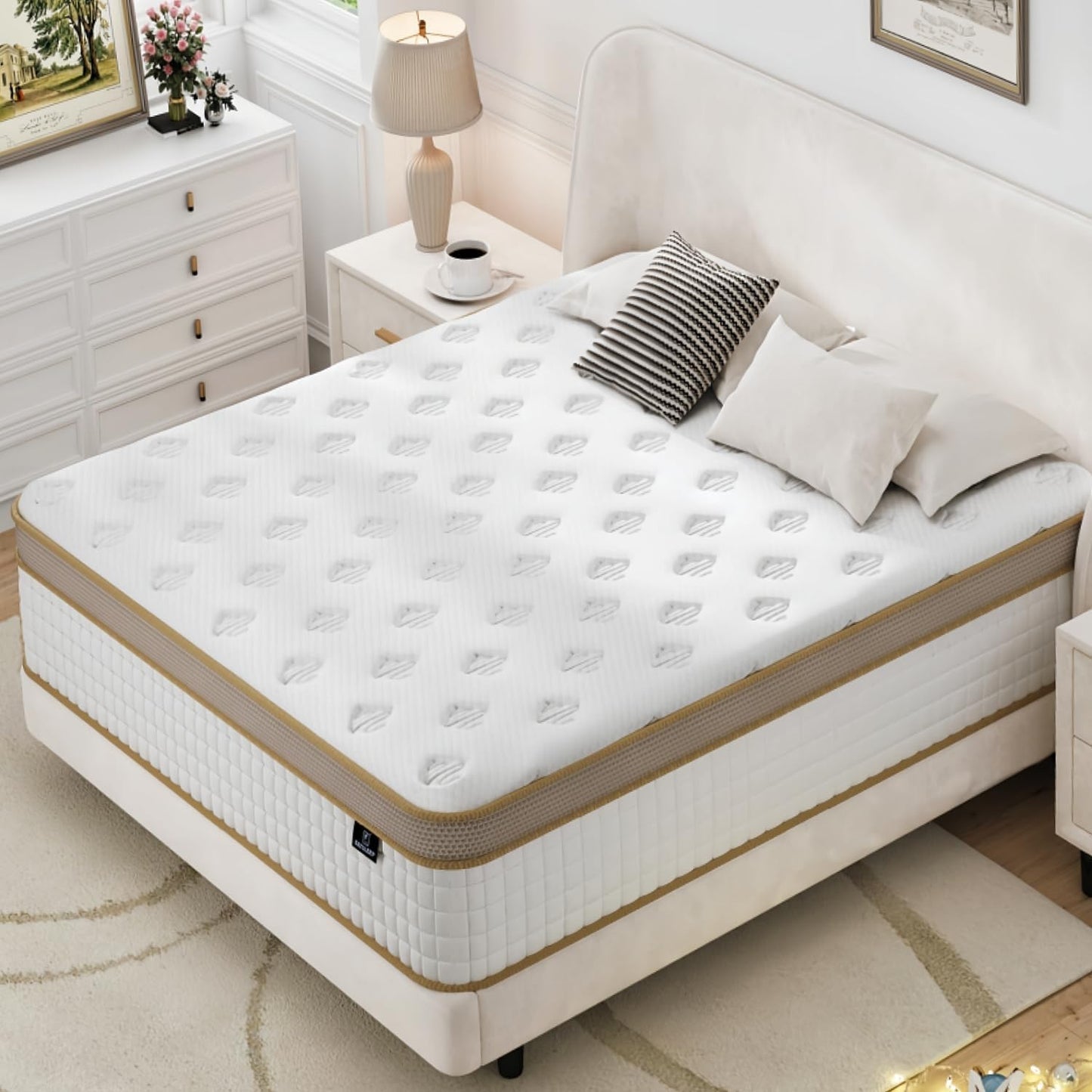 EEN EEN SLEEP King Mattress, Upgrade Strengthen Firm 12 Inch King Size Mattress in A Box, Hybrid Mattress King Size with High Density Memory Foam and Independent Pocket Springs, Strong Edge Support