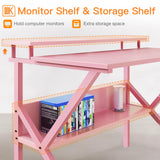 ODK Small Desk, 27.5 Inch Small Computer Desk for Small Spaces, Compact Desk with Storage, Tiny Desk Study Desk with Monitor Stand for Home Office, Pink ODK