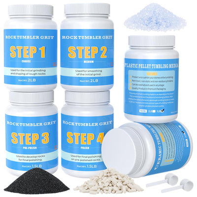 KoolStone Large Rock Tumbler Grit Kit [10 Pounds], Polish Up to [50 lbs.] of Rocks, 4 Steps Polish Refill Media Kit with [Ceramic and Plastic Pellet Tumbling Media], Compatible with Any Tumbler