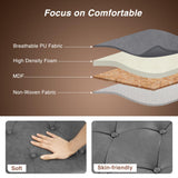 65 Inch Bedroom Bench, End of Bed Bench with Storage, Bed Benches for Foot of Bed, Faux Leather Window Bench with Tufted Button and Nailhead Trim, Upholstered Storage Bench with Rolled Arms, Gray FiveWillowise