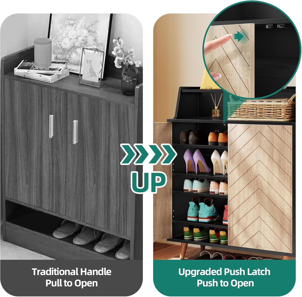 YITAHOME Shoe Cabinet with Doors, 5-Tier Shoe Storage Cabinet with Open Shelves, Large Capacity Wooden Shoes Rack Organizer with Pine Wood Legs for Entryway/Hallway/Closet YITAHOME