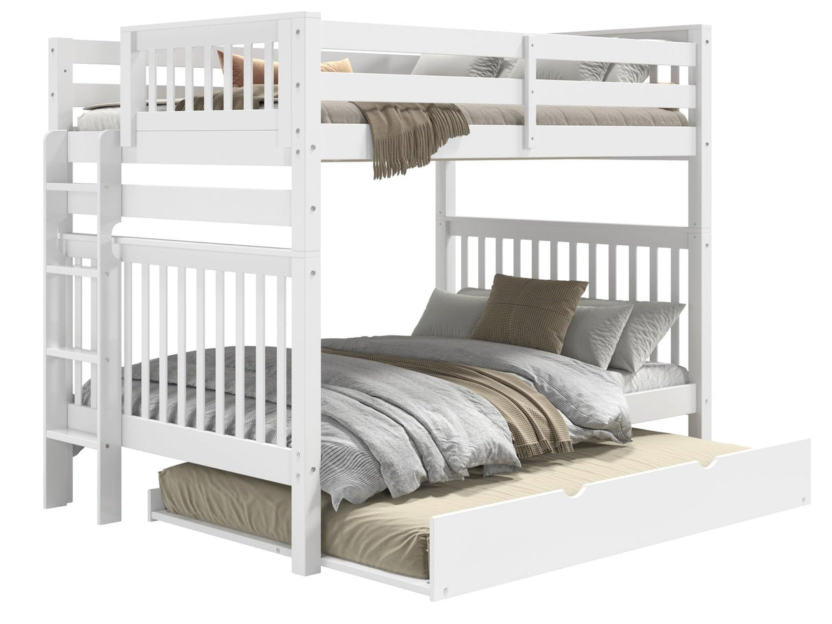 Bedz King BK981EL-Full-Trundle Bunk Bed, Full over Full, White Bedz King