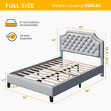 DWVO Full Bed Frame with Headboard, Grey Linen Upholstered Platform Bed Frame with Adjustable Nail Headboard, 12'' Under-Bed Storage Low Profile Bed Frame No Box Spring Needed Hold up to 800lbs DWVO