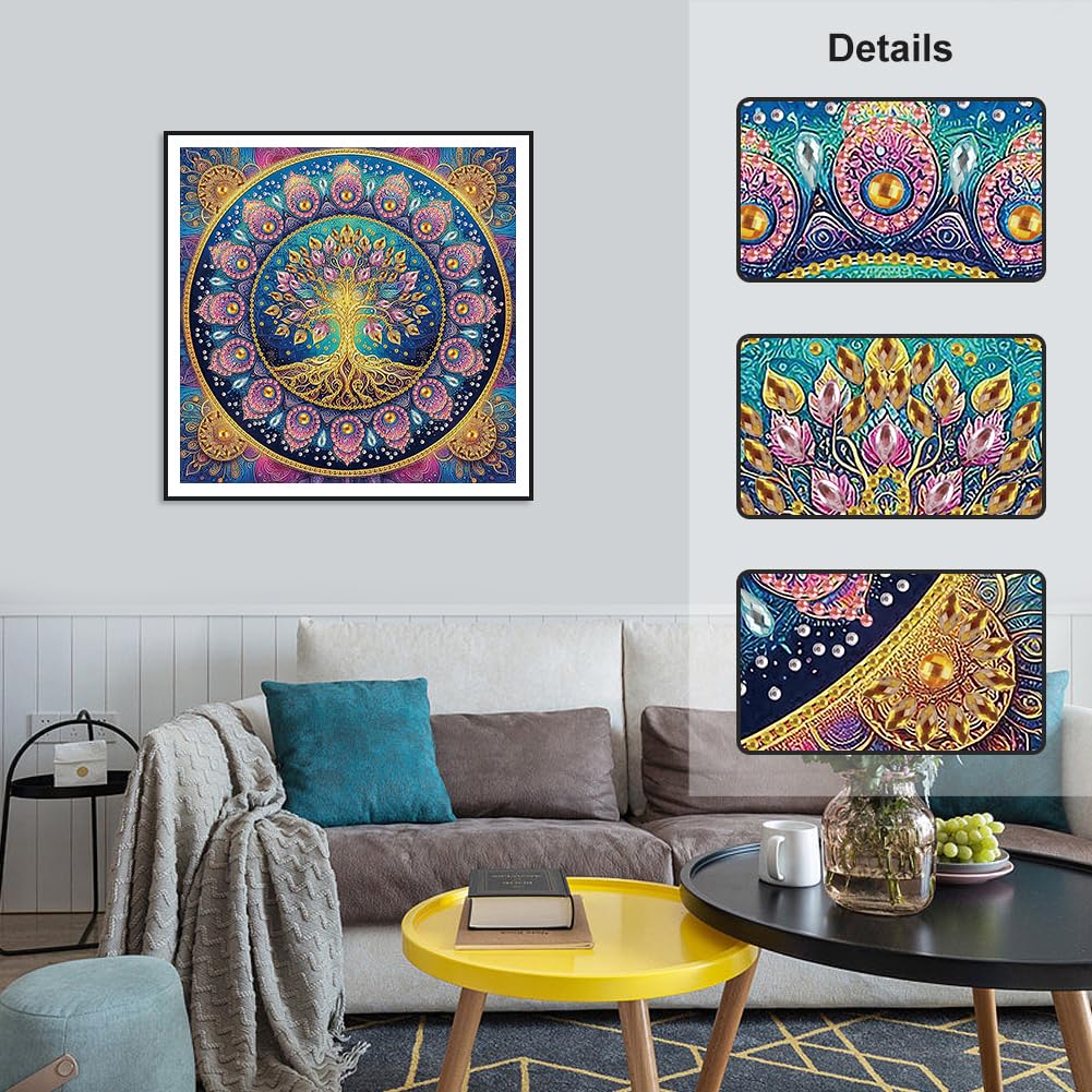Stalente Diamond Painting Kits for Adults Tree of Life, 5D Special Shape Diamond Art Kits for Beginners, Crystal Rhinestones Diamond Painting for Home Wall Decoration Gift 12×12inch, Mandala Stalente