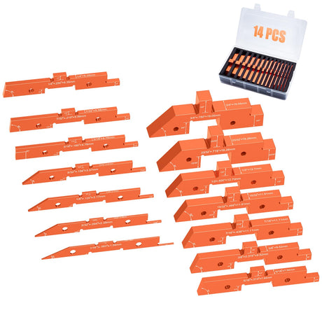 Neitra Router Table Setup Blocks Woodworking - 14pcs Aluminum Alloy Precision Setup Bars for Routers Tables Saw Accessory, Measuring Height Depth Angle Gauge with Storage Case (Each in Varies Thick) Neitra