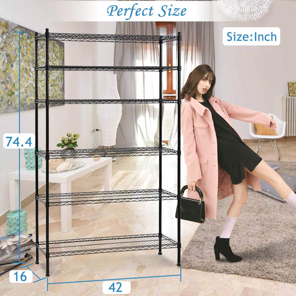 Dkeli Metal Wire Shelving Unit NSF Heavy Duty 6-Tier Height Adjustable Utility Steel Storage Shelves 42"L x 16"W x 72"H Commercial Grade Layer Shelf Organizer Rack 1500 LBS Capacity Garage Shelving Dkeli