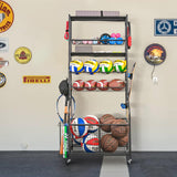 Mythinglogic Garage Sports Equipment Organizer, Ball Storage Extra Large Capacity Six Tier Sports Organizer for Garage, Basketball Rack with Hooks and Baskets for Football, Soccer Ball, Bat, Toys Mythinglogic