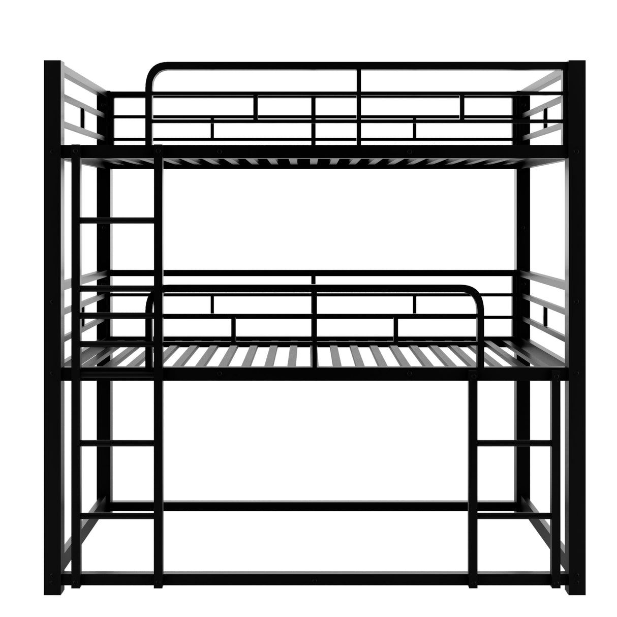Merax Triple Bunk Bed with Safety Guardrail, Twin Over Twin Over Twin Metal Bed for Teens, Guests, Black Merax