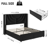 HITHOS Modern Velvet Upholstered LED Bed Frame with Storage Drawers and Wingback Headboard HITHOS