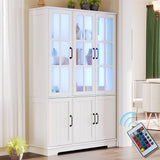 AMERLIFE 71" Tall Storage Cabinet with LED Lights, 5 Tier Large Modern Wood Kitchen Pantry with Acrylic Glass Doors & Shelves, Display Cabinet for Living room, Dining room, Bathroom, 6 Doors White AMERLIFE