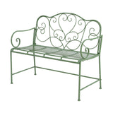 Outdoor Garden Bench, Sturdy Iron 2-Seater with Decorative Backrest, Weather-Resistant Metal Loveseat for Patio, Porch, Lawn, Romantic Green Finish, Ventilated Seat, Easy Maintenance, Matte Green GDFStudio
