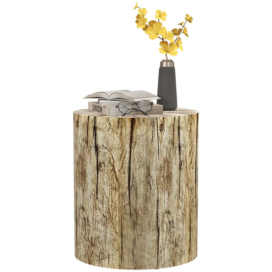 HOMCOM Tree Stump Stool, Decorative Side Table with Round Tabletop, Concrete End Table with Wood Grain Finish for Indoors and Outdoors - WoodArtSupply