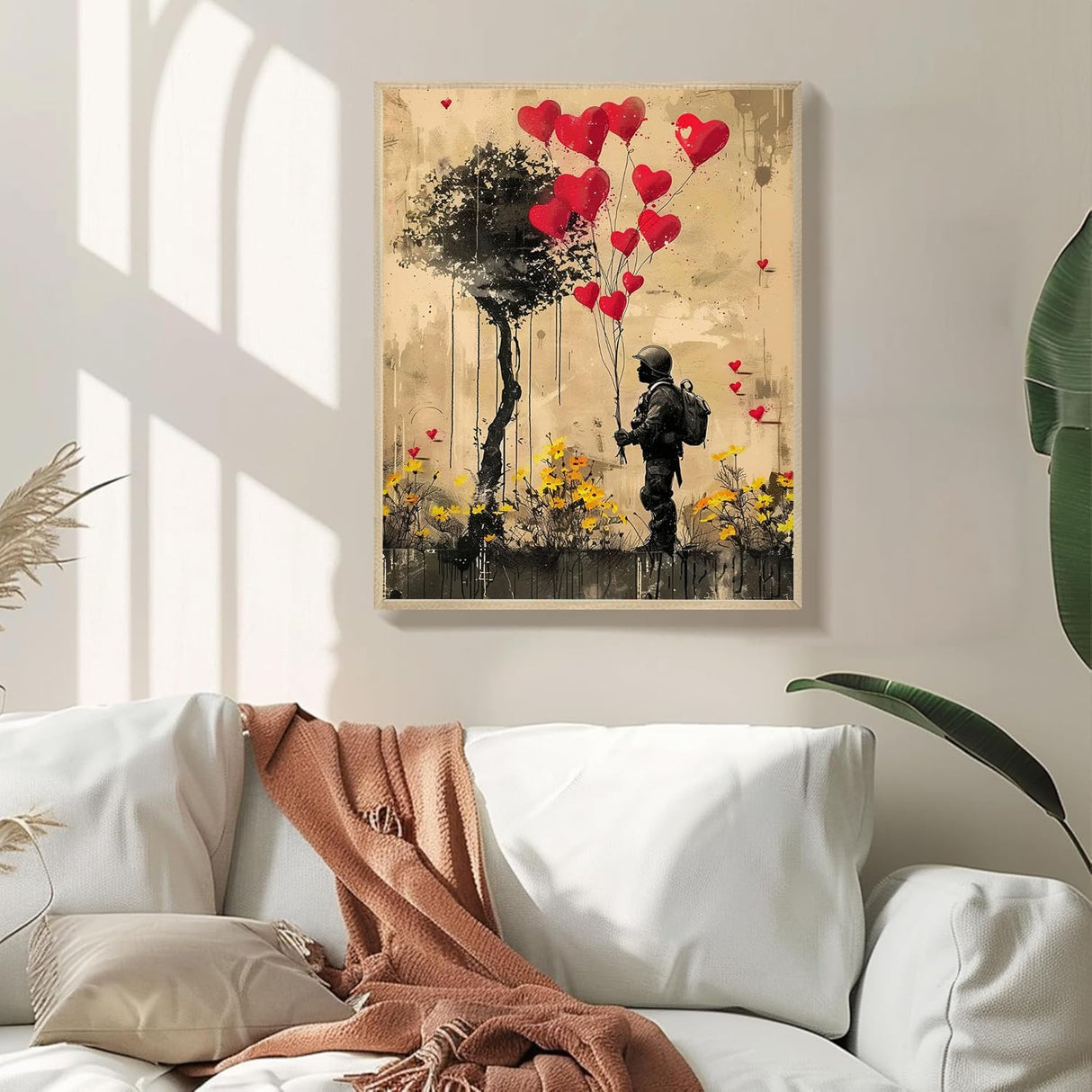 Soldier Holding a Balloon Paint by Numbers for Adults Beginners Street Graffiti Style DIY Acrylic Paint by Numbers Kits on Canvas Soldiers Paying Tribute Under Tree Paintwork 16x20inch(without Frame) MSTINGSHUN