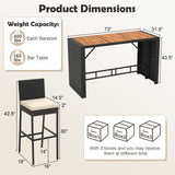 Tangkula 7 Piece Patio Wicker Bar Set, Patiojoy Outdoor Acacia Wood Bar Height Table & 6 Rattan Bar Stool Chairs with Backrest and Footrest, for Bistro Garden Balcony Tangkula