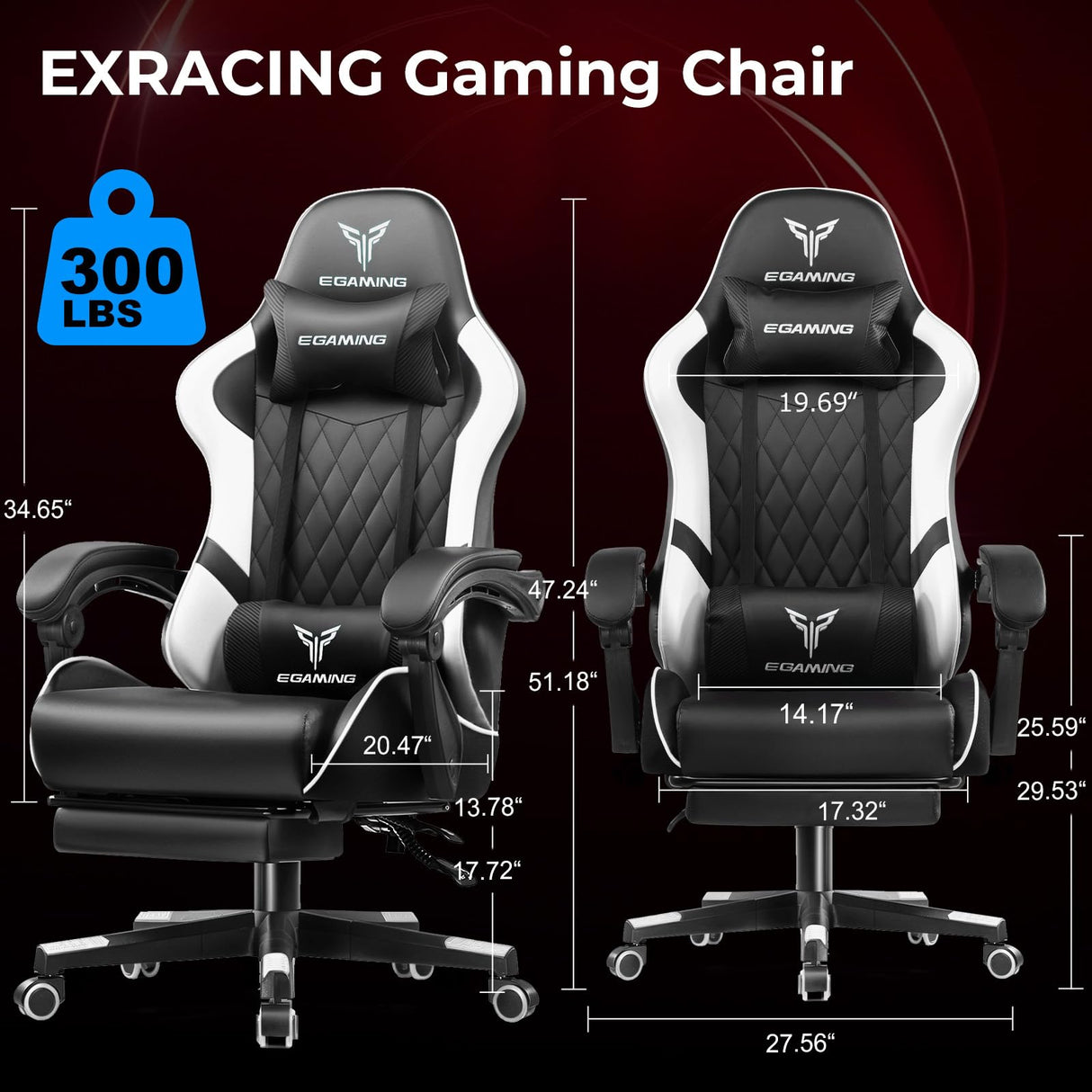 EXRACING Gaming Chair Ergonomic Computer Chair with Footrest and Lumbar Support, Height Adjustable High Back Leather Office Chair, 360° Swivel with Linked Armrest, for Adult and Teen (White) EXRACING