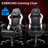 EXRACING Gaming Chair Ergonomic Computer Chair with Footrest and Lumbar Support, Height Adjustable High Back Leather Office Chair, 360° Swivel with Linked Armrest, for Adult and Teen (White) EXRACING