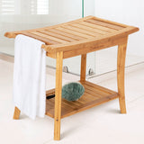 OasisSpace Bamboo Shower Bench, 24" Waterproof Shower Chair with Storage Shelf, Wood Spa Bath Organizer Seat Stool, Perfect for Indoor or Outdoor OasisSpace