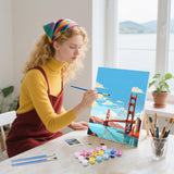 xcemhil 4 Pack Paint by Number for Adults Canvas with Wooden Frame, Paint by Number Kit for Adults Landscape, Famous City Paint by Numbers with Wooden Easel for Home Wall Art Decor Use 8x12 Inch xcemhil