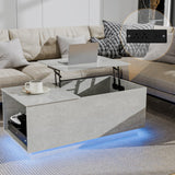 HOMMPA LED Coffee Table with Charging Station Grey Lift Tabletop Dining Table with Storage Hidden Compartment Modern Lift Top Center Table with LED Light Tea Table for Living Room Home Office HOMMPA