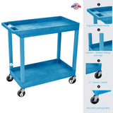 LUXOR EC11-BU Plastic Utility Tub Cart with Two Shelves 2.5" Deep Each, 400 lbs. Weight Capacity, Ergonomic Push Handle, Blue Luxor