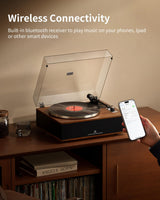 ANGELS HORN Vinyl Record Player, Bluetooth Turntable with Built in Speakers Phono Preamp, High Fidelity Turntables for Vinyl Records with Magnetic Cartridge AT-3600L, Belt Drive 2-Speed ANGELS HORN