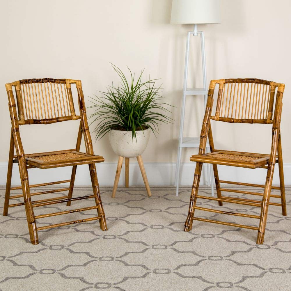 Flash Furniture Bamboo Folding Chairs | Set of 2 Bamboo Wood Folding Chairs